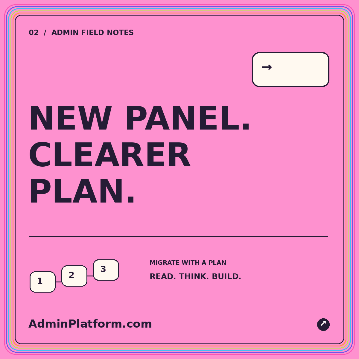 Choosing a cPanel alternative: plan the whole migration — colorful AdminPlatform.com typography card